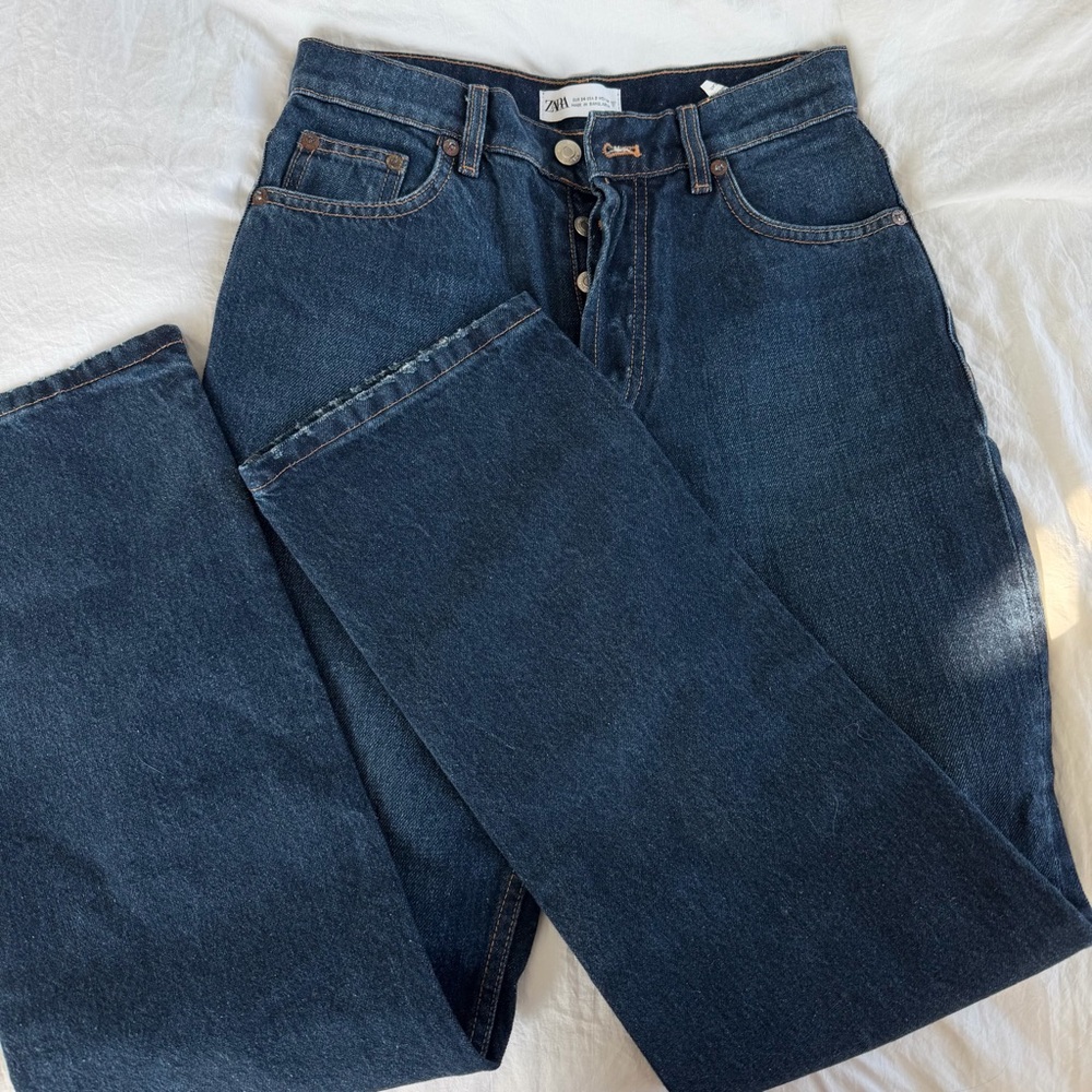 ZARA NEW WOMAN HIGH RISE TRF STRAIGHT LEG JEANS Dark BLUE 5252/061